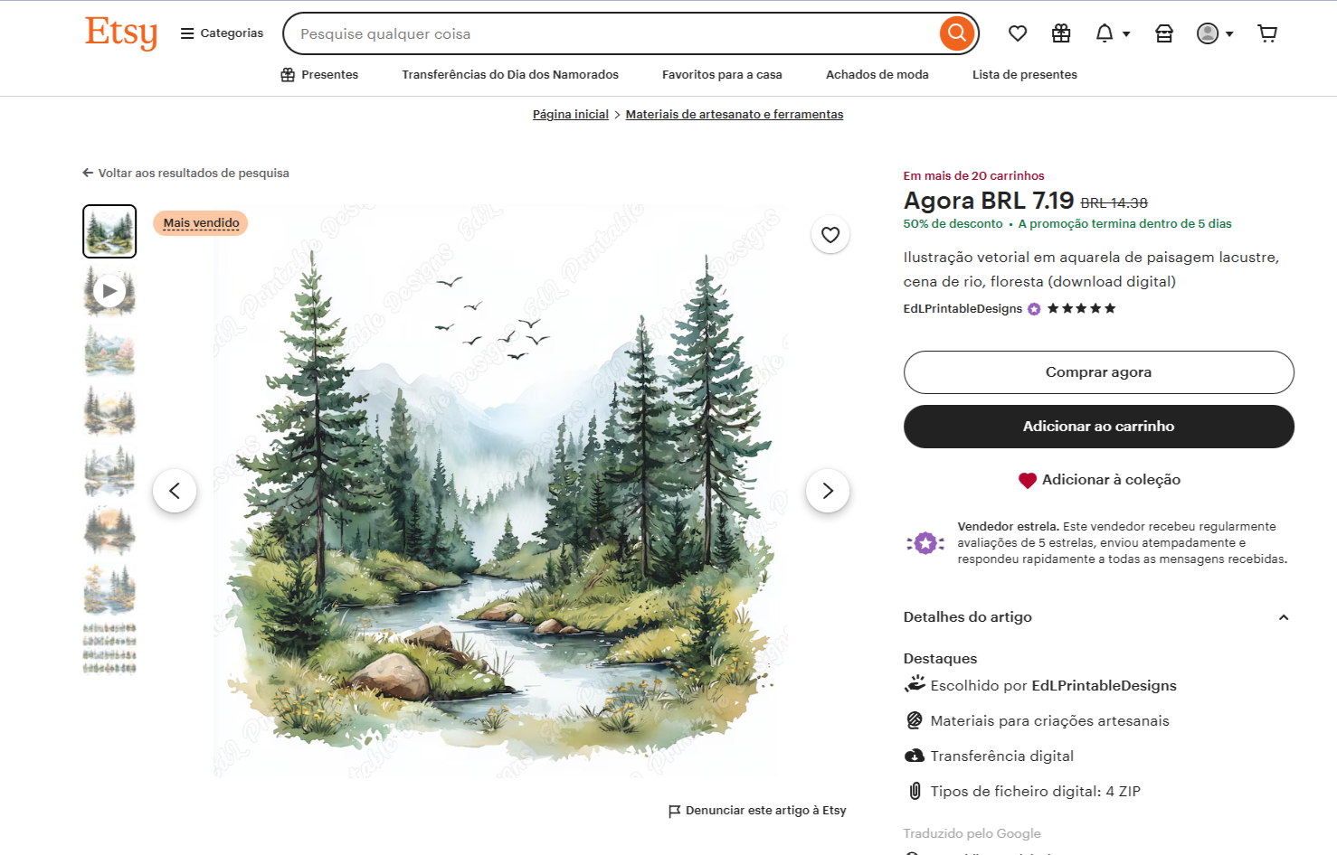 Print de loja Etsy vendendo Paisagens